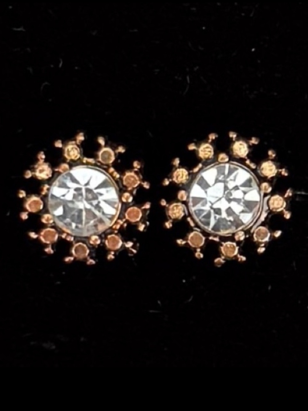 Vintage aged Goldtone clear bling, antique style pierced post earrings